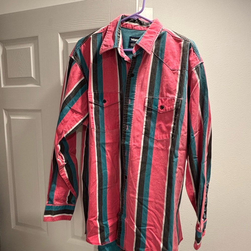 Wrangler Men's Casual Striped Shirt - pink and blue